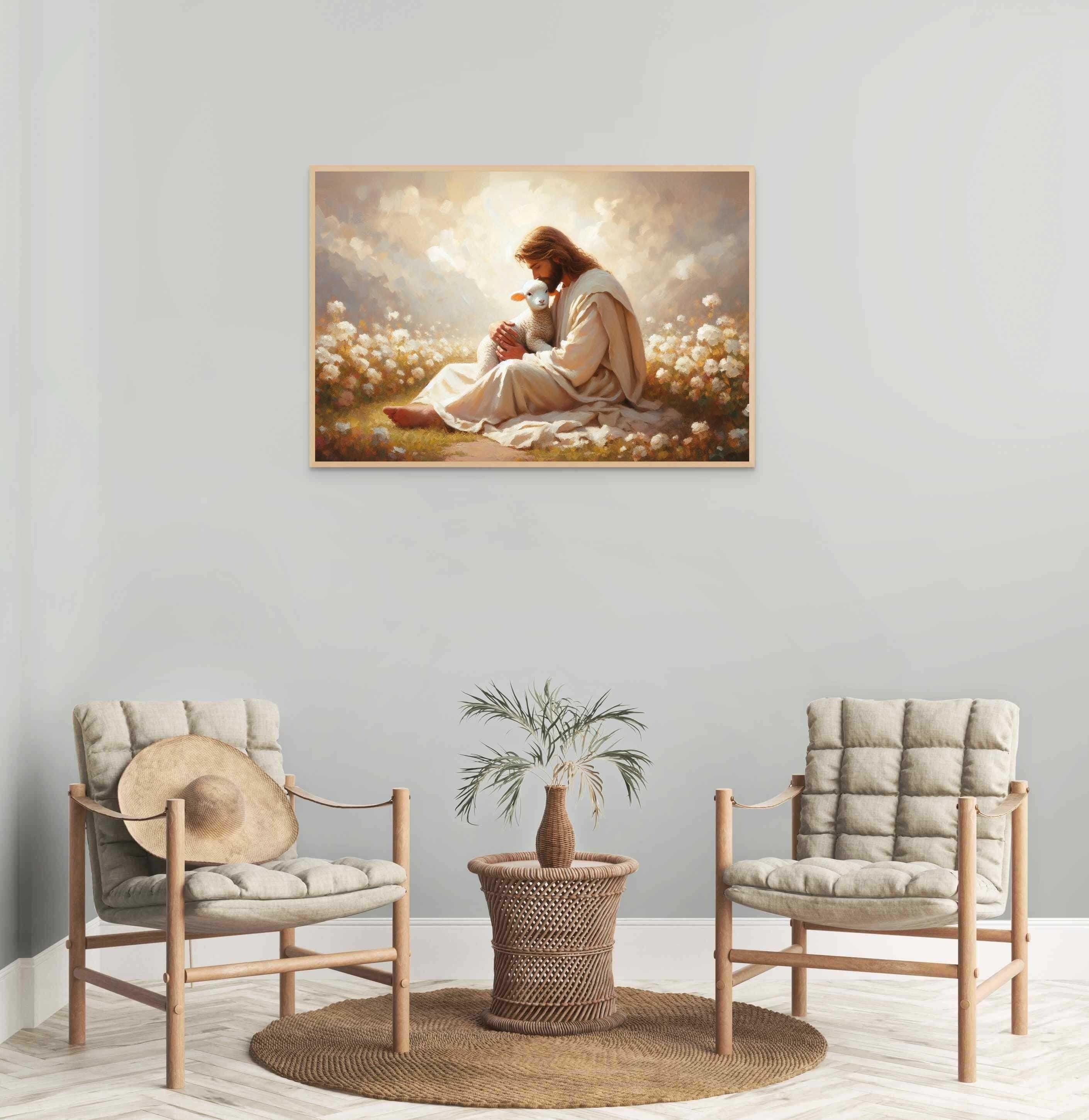 Living Faith Poster, The Good Shepherd Poster, Christian Poster, Jesus and the Lamb, Bible Art Poster, Jesus Poster